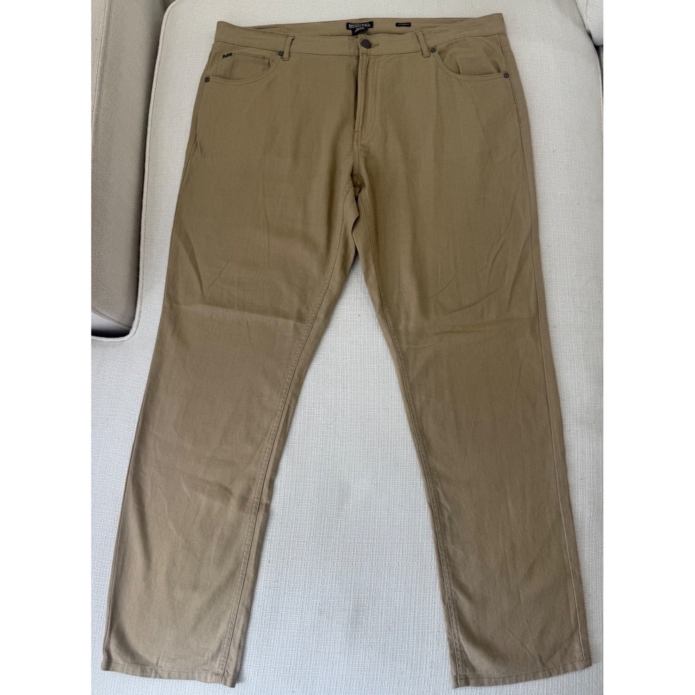 Michael Kors Pants Mens 38x32 Tailored Fit Linen Cotton Khaki Tan Excellent